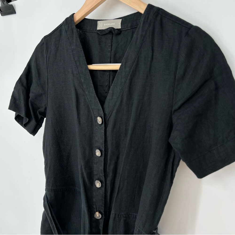 EVERLANE Women's The 100% Linen Short-Sleeve‎ Jumpsuit Size 0 Black - Picture 6 of 14